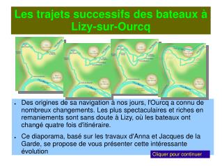 Les trajets successifs des bateaux à Lizy-sur-Ourcq