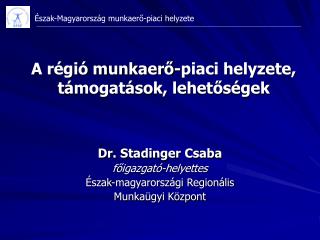 Dr. Stadinger Csaba főigazgató-helyettes Észak-magyarországi Regionális Munkaügyi Központ