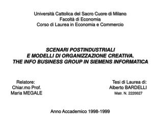 Università Cattolica del Sacro Cuore di Milano Facoltà di Economia