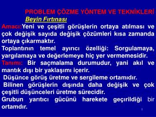 PROBLEM ÇÖZME YÖNTEM VE TEKNİKLERİ Beyin Fırtınası