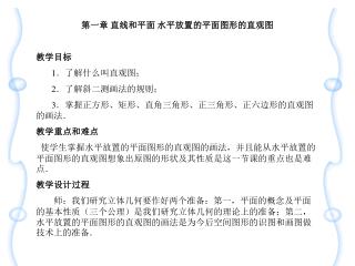 第一章 直线和平面 水平放置的平面图形的直观图 教学目标 1 ．了解什么叫直观图； 2 ．了解斜二测画法的规则； 3 ．掌握正方形、矩形、直角三角形、正三角形、正六边形的直观图的画法．