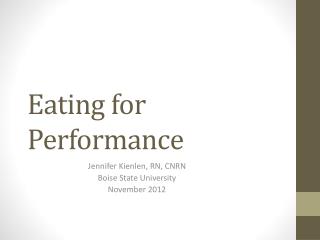 Eating for Performance