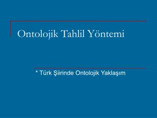 Ontolojik Tahlil Yöntemi