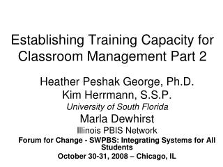 Establishing Training Capacity for Classroom Management Part 2