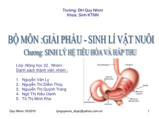 BỘ MÔN :GIẢI PHẨU - SINH LÍ VẬT NUÔI