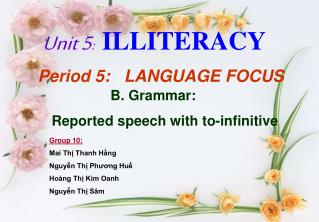 Unit 5 : ILLITERACY