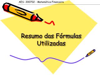 Resumo das Fórmulas Utilizadas