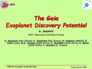 The Gaia Exoplanet Discovery Potential A. Sozzetti INAF – Osservatorio Astrofisico di Torino