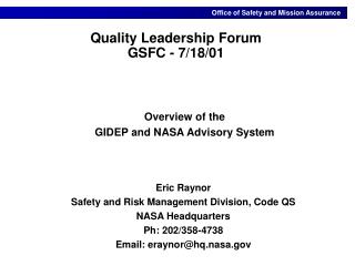 Quality Leadership Forum GSFC - 7/18/01