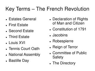 Key Terms – The French Revolution