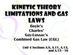 Kinetic theory limitations and gas laws Boyle s Charles Gay-Lussac s Combined Gas Law CGL