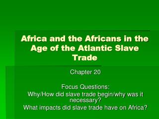 Africa and the Africans in the Age of the Atlantic Slave Trade