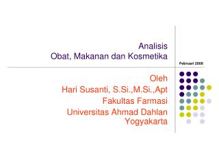 Analisis Obat, Makanan dan Kosmetika