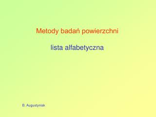 Metody badań powierzchni lista alfabetyczna