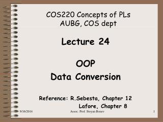 COS220 Concepts of PLs AUBG, COS dept