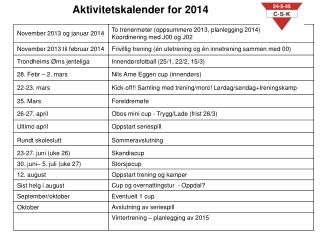 Aktivitetskalender for 2014