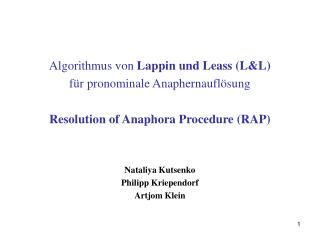 Algorithmus von Lappin und Leass (L&amp;L) für pronominale Anaphernauflösung