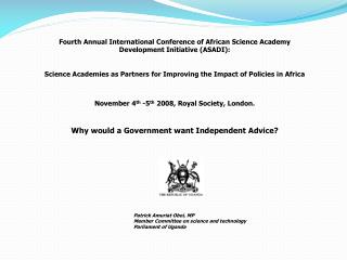 Fourth Annual International Conference of African Science Academy Development Initiative (ASADI):