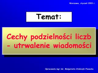 Cechy podzielności liczb - utrwalenie wiadomości