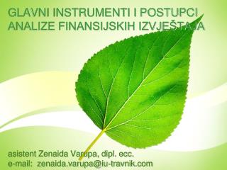 GLAVNI INSTRUMENTI I POSTUPCI ANALIZE FINANSIJSKIH IZVJEŠTAJA