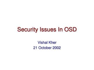 Security Issues In OSD