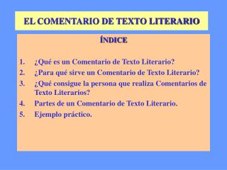 EL COMENTARIO DE TEXTO LITERARIO