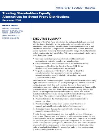 Treating Shareholders Equally: Alternatives for Street Proxy Distributions December 2004