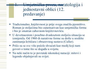 Umjetnička proza, naratologija i jednostavni oblici (12. predavanje)