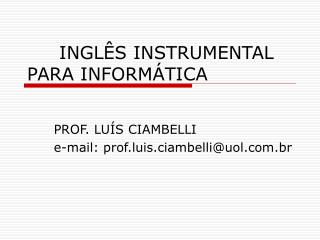 INGLÊS INSTRUMENTAL PARA INFORMÁTICA