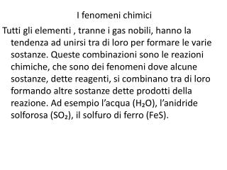 I fenomeni chimici