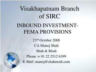 INBOUND INVESTMENT- FEMA PROVISIONS