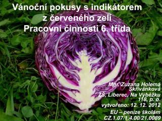 Vánoční pokusy s indikátorem z červeného zelí Pracovní činnosti 6. třída