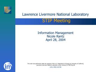 Lawrence Livermore National Laboratory STIP Meeting