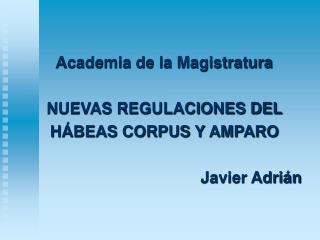Academia de la Magistratura NUEVAS REGULACIONES DEL HÁBEAS CORPUS Y AMPARO Javier Adrián