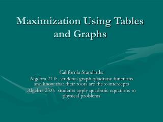 Maximization Using Tables and Graphs