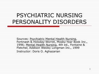 PSYCHIATRIC NURSING PERSONALITY DISORDERS