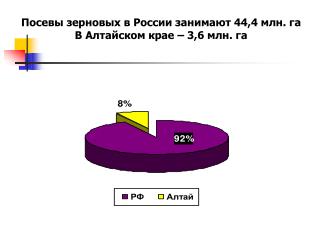 Посевы зерновых в России занимают 44,4 млн. га В Алтайском крае – 3,6 млн. га