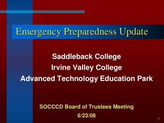 Emergency Preparedness Update