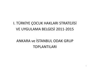 I. TÜRKİYE ÇOCUK HAKLARI STRATEJİSİ VE UYGULAMA BELGESİ 2011-2015 ANKARA ve İSTANBUL ODAK GRUP