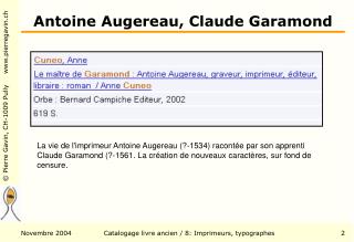 Antoine Augereau, Claude Garamond