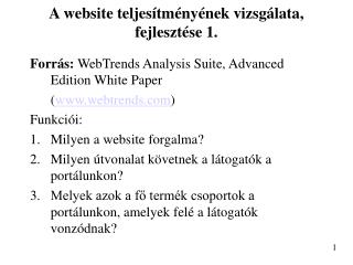 A website teljesítményének vizsgálata, fejlesztése 1.