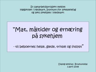 ”Mat, måltider og ernæring på sykehjem