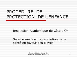 PROCEDURE DE PROTECTION DE L’ENFANCE