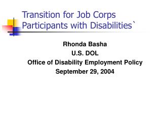 Transition for Job Corps Participants with Disabilities`