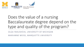 Olga Yakusheva, University of Michigan Marianne Weiss, Marquette University