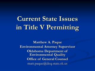 Current State Issues in Title V Permitting