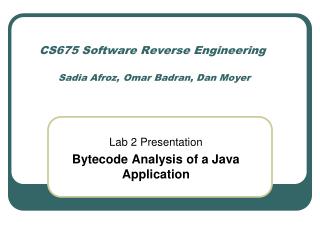 CS675 Software Reverse Engineering Sadia Afroz, Omar Badran, Dan Moyer