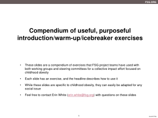 Compendium of useful, purposeful introduction/warm-up/icebreaker exercises