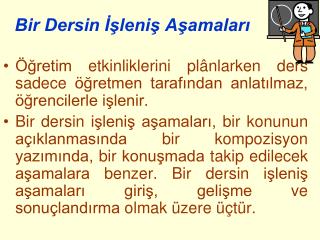 Bir Dersin İşleniş Aşamaları