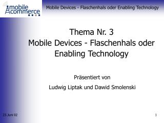 Thema Nr. 3 Mobile Devices - Flaschenhals oder Enabling Technology